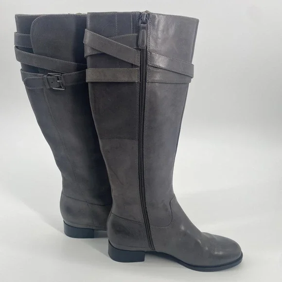 ECCO Sullivan Riding Boots  Gray‎ Leather Knee High Zip up Women's 38/ 7.5 - Picture 5 of 10